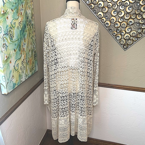 Johnny Was Midi All Over Lace Crochet Kimono Duster Cardigan w/Pockets EUC Sz M - Picture 3 of 12
